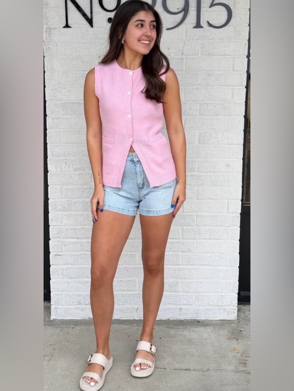 230. Sleeveless Pink Button-Up Knit Vest
